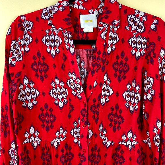 Maeve Woodland Walk Ikat Tribal Button-down Top 6 - Picture 7 of 12